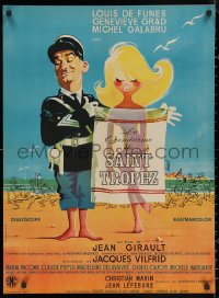 5h0067 GENDARME OF ST TROPEZ French 23x31 R1966 Hurel art of Louis de Funes covering sexy naked girl!