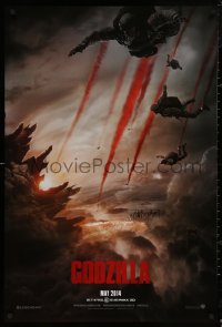 5h0913 GODZILLA teaser DS 1sh 2014 Bryan Cranston, soldiers parachuting over burning San Francisco!