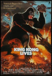 5h0971 KING KONG LIVES 1sh 1986 great artwork of huge unhappy ape attacked by army!