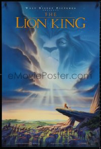 5h0982 LION KING DS 1sh 1994 Disney Africa, John Alvin art of Simba on Pride Rock with Mufasa in sky