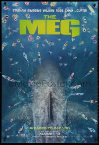 5h1008 MEG teaser DS 1sh 2018 image of giant megalodon and terrified swimmers, pleased to eat you!