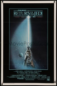 5h1072 RETURN OF THE JEDI int'l 1sh 1983 classic art of hands holding lightsaber by Tim Reamer!