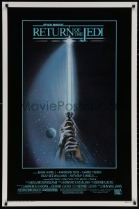 5h1071 RETURN OF THE JEDI 1sh 1983 George Lucas, art of hands holding lightsaber by Reamer!