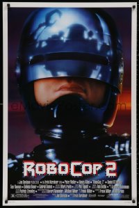 5h1089 ROBOCOP 2 DS 1sh 1990 great close up of cyborg policeman Peter Weller, sci-fi sequel!