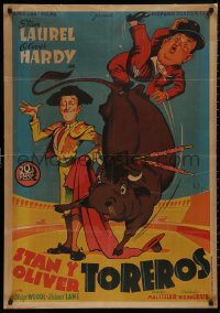 5h0123 BULLFIGHTERS Spanish 1948 different art of Stan Laurel & Oliver Hardy by Soligo, ultra rare!