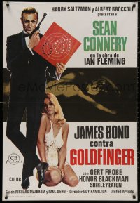 5h0129 GOLDFINGER Spanish R1975 great different art of Sean Connery as James Bond w/ sexy girl!