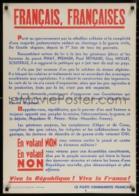 5h0320 FRANCAIS FRANCAISES 22x32 French political campaign 1958 vote for Parti Communiste Francais!