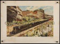 5h0405 GENERAL ELECTRIC 22x30 art print 1960s great art of train in the Missouri Ozarks by Gould!