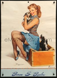 5h0696 GIL ELVGREN 16x22 special poster 1950s sexy pinup art of woman with two great dogs!