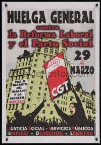 5h0706 HUELGA GENERAL 18x26 Spanish special poster 2000s CNT, art of protestors in city!