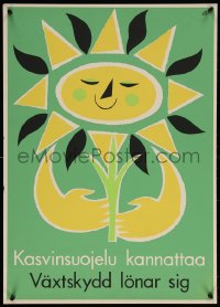5h0717 KASVINSUOJELU KANNATTAA 20x28 Finnish special poster 1970s art of a smiling flower!