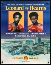 5h0723 LEONARD VS HEARNS Leonard style 22x28 special poster 1981 boxers over Caesars Palace!
