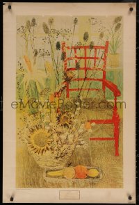 5h0414 RED CHAIR 25x37 art print 1968 Kemeny art of chair along with baskets of fruits and gains!