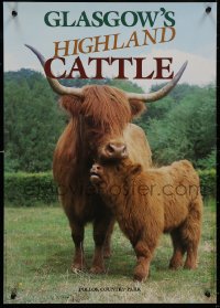 5h0474 GLASGOW'S HIGHLAND CATTLE 17x23 Scottish travel poster 1980s image of a cow & calf in park!