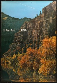 5h0481 PAN AM USA 2-sided 27x40 German travel poster 1972 gorgeous lakefront cliff during autumn!
