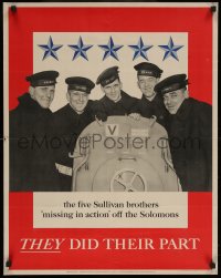 5h0429 FIVE SULLIVAN BROTHERS 22x28 WWII war poster 1943 WWII missing in action off the Solomons!