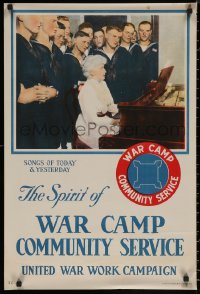5h0467 UNITED WAR WORK CAMPAIGN 20x30 WWI war poster 1918 the spirit of war camp, songs of today!