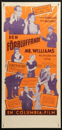 5j0047 AMAZING MR. WILLIAMS Swedish stolpe 1940 Melvyn Douglas & Joan Blondell, different!