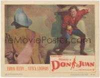 5k0873 ADVENTURES OF DON JUAN LC #6 1949 great close up of Errol Flynn duelling with guard!