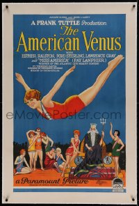 5p0136 AMERICAN VENUS linen 1sh 1926 stone litho of Neptune & Atlantic City Miss America contestants