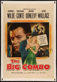 5p0139 BIG COMBO linen 1sh 1955 art of Cornel Wilde & sexy Jean Wallace, classic film noir!