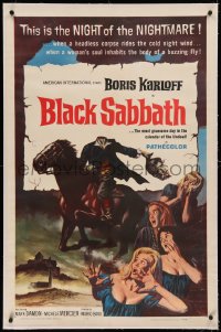 5p0142 BLACK SABBATH linen 1sh 1964 Boris Karloff, Mario Bava horror trilogy, gruesome severed head!
