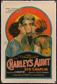 5p0154 CHARLEY'S AUNT linen style B 1sh 1925 Syd Chaplin dressed as woman from Brazil, ultra rare!