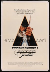 5p0157 CLOCKWORK ORANGE linen int'l 1sh 1972 Stanley Kubrick classic, Castle art of Malcolm McDowell