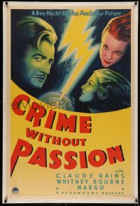 5p0158 CRIME WITHOUT PASSION linen 1sh 1934 art of lightning between Rains, Bourne & Margo, rare!