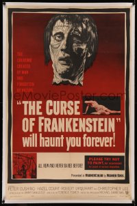 5p0159 CURSE OF FRANKENSTEIN linen 1sh 1957 cool close up artwork of Christopher Lee as the monster!