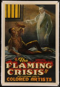5p0178 FLAMING CRISIS linen 1sh 1924 stone litho of African American man in jail haunted by a ghost!