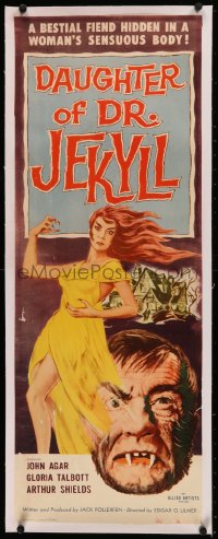 5p0124 DAUGHTER OF DR JEKYLL linen insert 1957 a bestial fiend hidden in a woman's sensuous body!