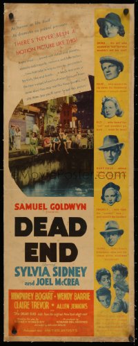 5p0125 DEAD END linen insert 1937 Humphrey Bogart, Joel McCrea, Sidney, Dead End Kids, ultra rare!