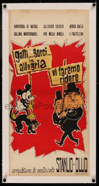5p0022 GATTI SORCI IN ALLEGRIA/VI FAREMO RIDERE linen Italian locandina 1961 Laurel & Hardy, Mickey!