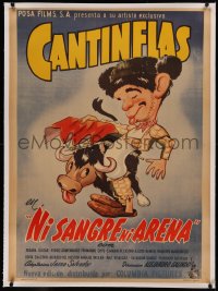 5p0058 NI SANGRE NI ARENA linen Mexican poster R1950s great cartoon art of Cantinflas as matador, rare!