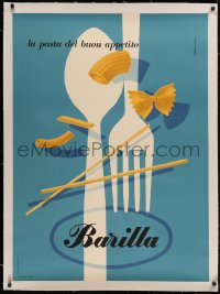 5p0093 BARILLA linen 26x36 Italian advertising poster 1952 Erberto Carboni art of noodles & utensils!