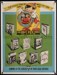 5p0103 CHILDREN'S BOOK WEEK linen 22x30 special 1939 Pinocchio & movie adaptations, great art, rare!