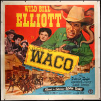 5r0027 WACO linen 6sh 1952 Wild Bill Elliott with smoking gun, Pamela Blake & Rand Brooks, rare!