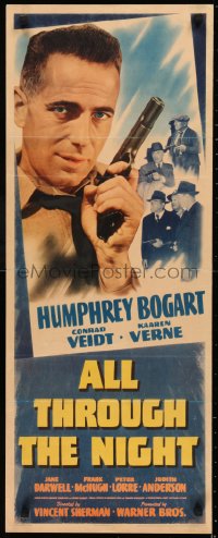 5r0120 ALL THROUGH THE NIGHT insert 1942 fantastic close up of tough Humphrey Bogart holding gun!