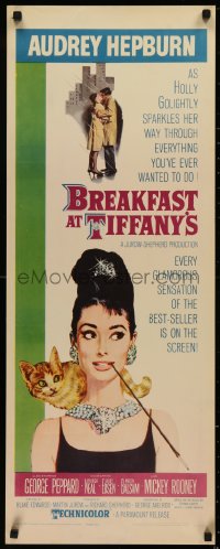 5r0109 BREAKFAST AT TIFFANY'S insert 1961 classic McGinnis art of sexy elegant Audrey Hepburn & cat!