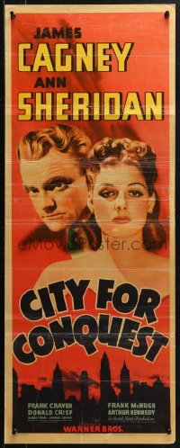 5r0115 CITY FOR CONQUEST insert 1940 James Cagney & sexy Ann Sheridan over New York skyline, rare!