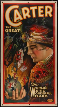 5r0002 CARTER THE GREAT linen 41x78 magic poster 1926 art of The World's Weird Wonderful Wizard, rare!