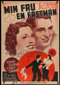 5r0145 AWFUL TRUTH Swedish 1937 different Rohman art of Cary Grant & pretty Irene Dunne, rare!