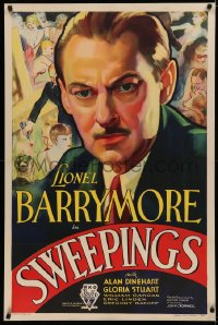 5r0101 SWEEPINGS 1sh 1933 Chicago businessman Lionel Barrymore, great RKO deco art, ultra rare!