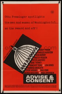 5s0124 ADVISE & CONSENT int'l 1sh 1962 Otto Preminger, cool Saul Bass Washington Capitol artwork!