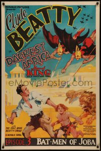 5s0132 DARKEST AFRICA chapter 3 1sh 1936 great image of Clyde Beatty rescuing boy from bat-men, rare