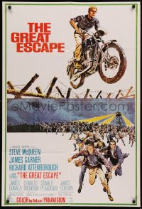 5s0136 GREAT ESCAPE int'l 1sh R1970s best McCarthy art of Steve McQueen jumping motorcycle, rare!