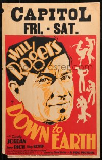 5s0018 DOWN TO EARTH WC 1932 Will Rogers reforms his spoiled rich family, cool art, ultra rare!
