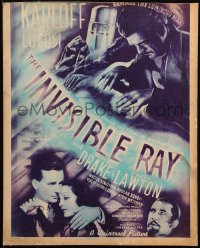 5s0023 INVISIBLE RAY WC 1936 Boris Karloff, Bela Lugosi, beware the luminous man, beyond rare!