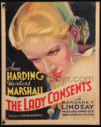 5s0025 LADY CONSENTS WC 1936 incredible art of Ann Harding, who is in a love triangle, ultra rare!